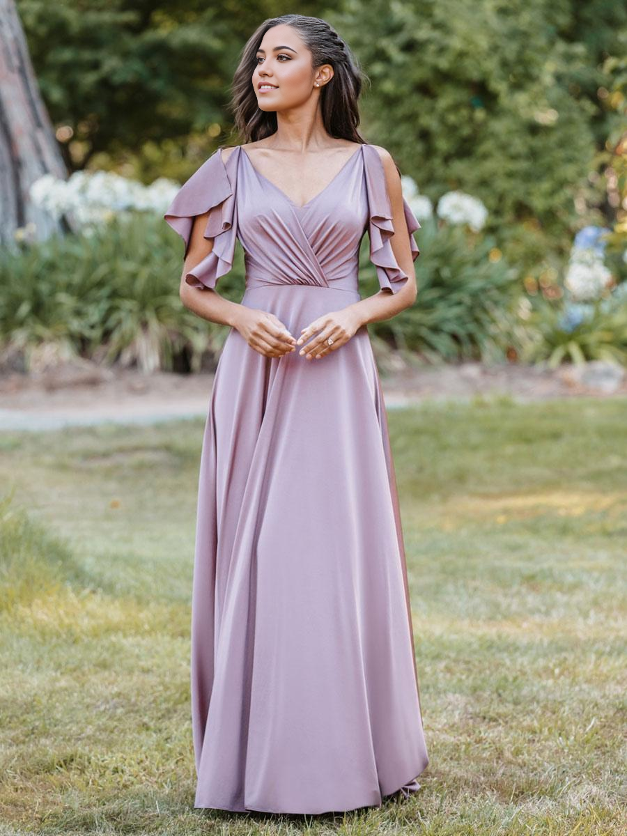 A-Line V-Neck Short Zipper Silk Satin formal dresses Bridesmaid Dresses evening gown Prom Dress